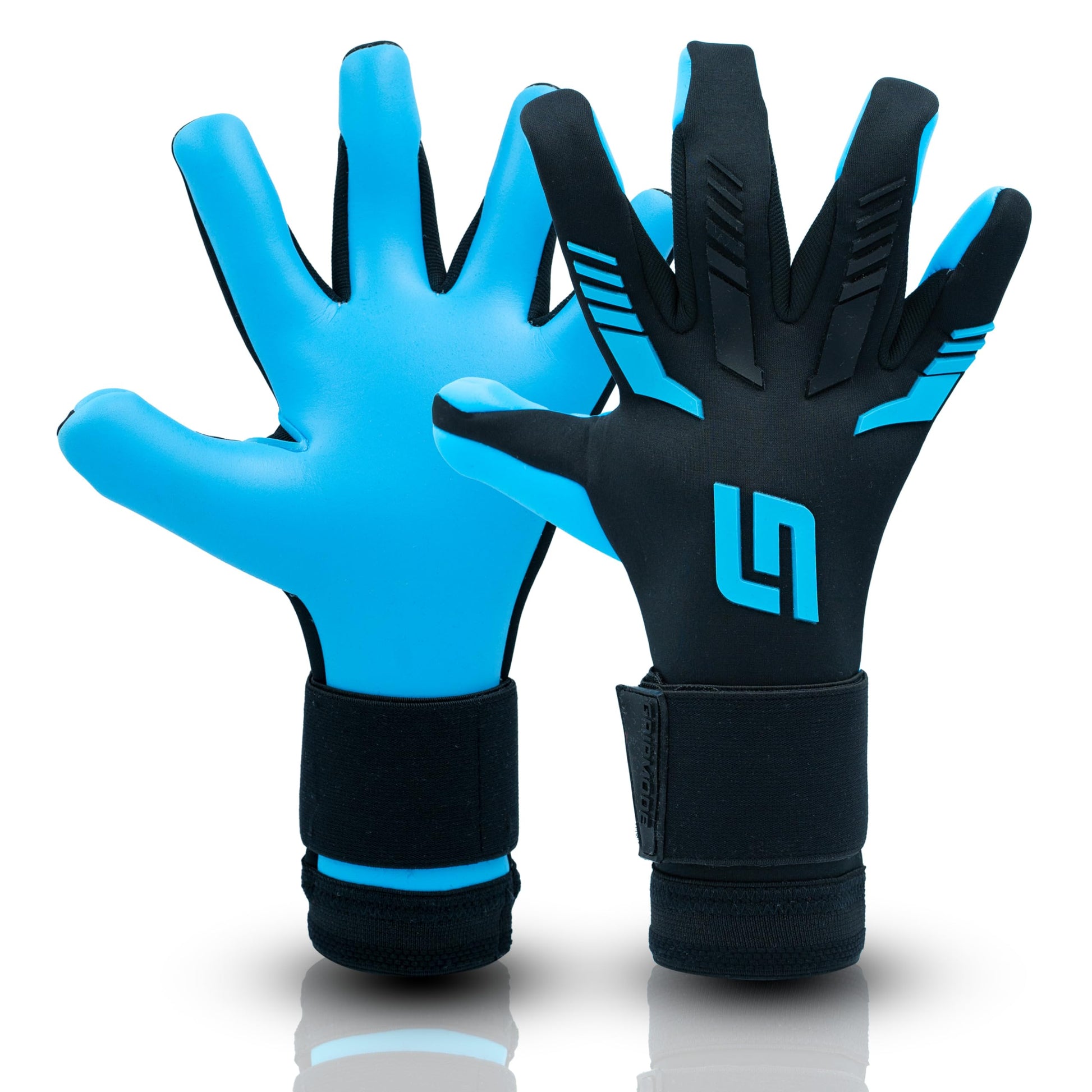 GRIPMODE Aqua Hybrid 2.0 Torwarthandschuhe Herren Fussball, blau-schwarze Haftschaum-Handschuhe für sicheren Ballfang und Schutz.
