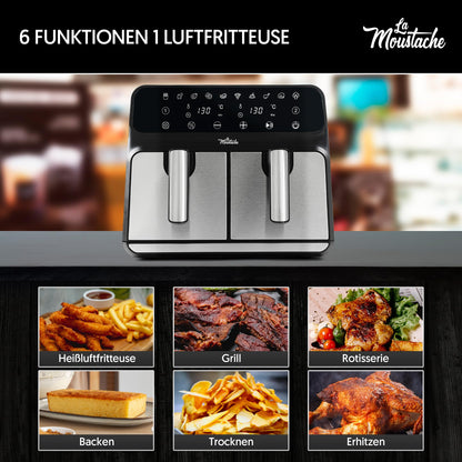 La Moustache DuoFry Gray Heissluftfritteuse - XXL 2 Fächer 8L