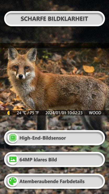 GardePro E8P Max Wildkamera mit WLAN, 64 MP, 1296P und Akku