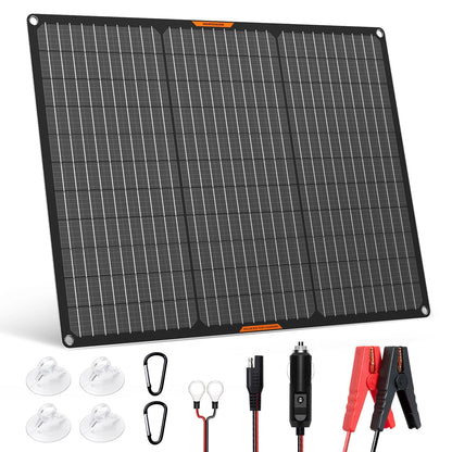 MHPOWOS Solar-Panel 50W 12V Autobatterie-Ladegerät - Portable. Dunkles Panel zum Laden von 12V Autobatterien per 50W Solar.