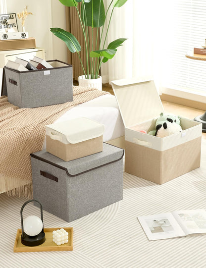 Bagnizer Aufbewahrungsbox mit Deckel, 3er Set, faltbar, Weiss & Beige