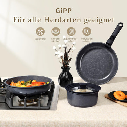 GiPP Topf- und Pfannenset 8-teilig, Antihaft-Keramik, Schwarz