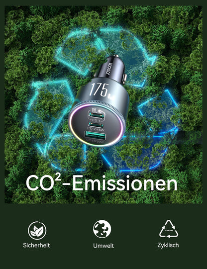 JOYROOM 175W Auto Ladegerät USB C, 3-Port Zigarettenanzünder Adapter