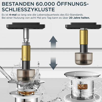 FORIOUS Waschtischarmatur hoch mit Ablaufgarnitur, Edelstahl, 360°
