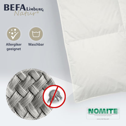 BEFA NATUR Daunendecke Ganzjahr 90% Daunen – 135x200 cm