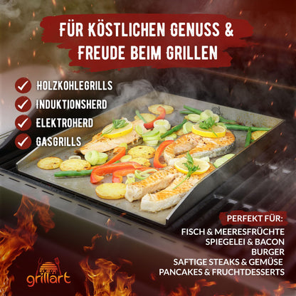 grillart Plancha Grillplatte Edelstahl 4 mm 30x40 cm mit Grillspachtel