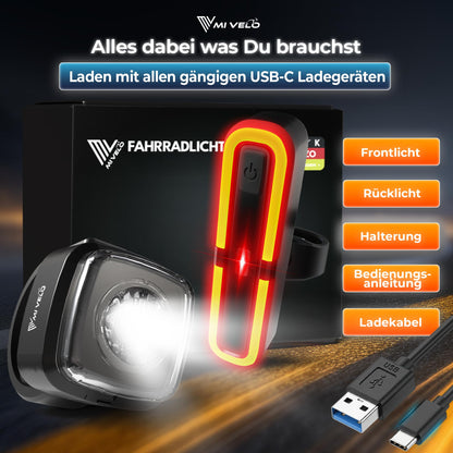 MIVELO Fahrradlicht Set mit Bremslicht, StVZO zugelassen, USB-C