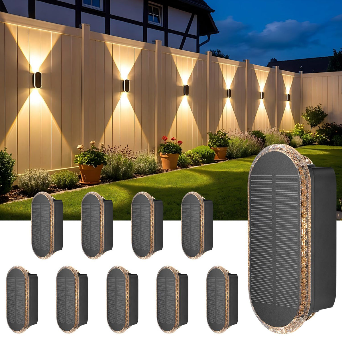 ELLASAY Solar Wandleuchte Aussen Up Down IP65 3 Farben 10er-Pack zur Wandmontage im Aussenbereich