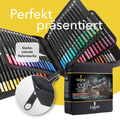 Castle Art Supplies Buntstifte Set, 120 Stifte im Reissverschlussetui