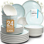 Pure Living Ibiza Steingut Geschirrset - 6 Pers. 24 tlg. Blau-Beige. Steingut-Teller und -Schalen in Blau-Beige für Mahlzeiten für sechs.