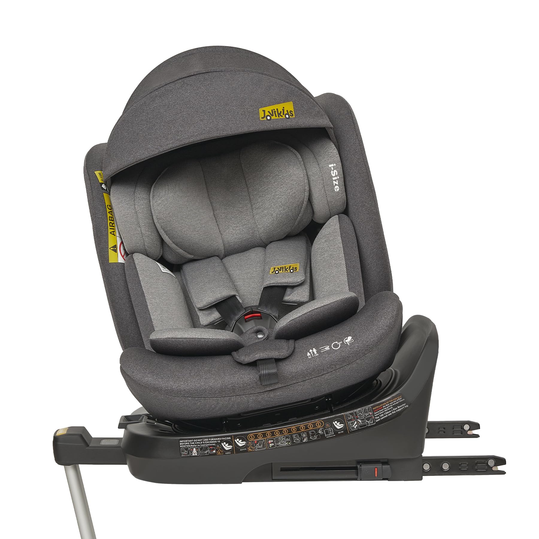 Jovikids 360° Kindersitz i-Size Reboarder ISOFIX - Grau. Für i-Size-konformen, drehbaren Reboarder-Transport per ISOFIX.