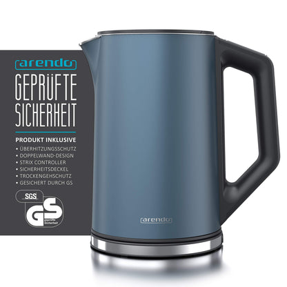 Arendo ELEGANT Edelstahl Wasserkocher mit Temperatureinstellung, 1,5 L