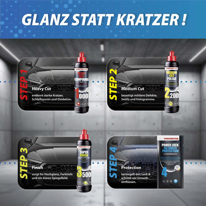 Menzerna Auto Polituren Set mit Heavy Cut, Medium Cut und Super Finish
