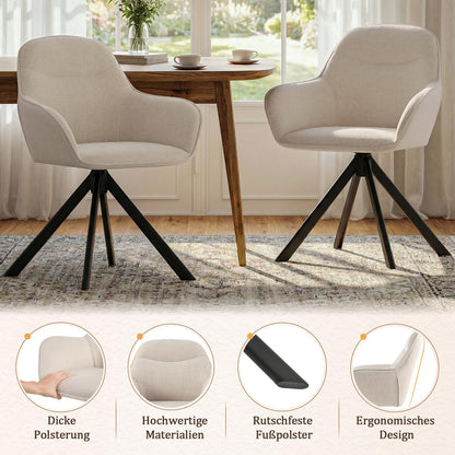 Goeurvant Esszimmerstühle 6er Set, 360° drehbar, Leinen, Beige