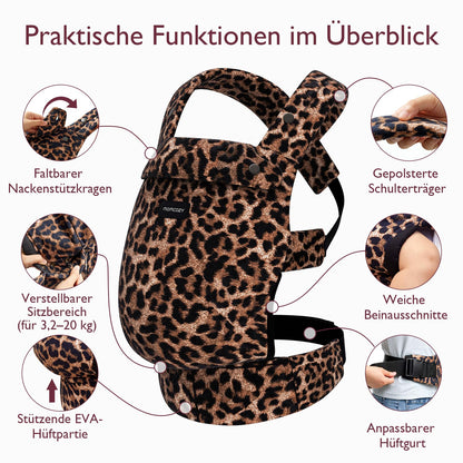 Momcozy Babytrage aus Baumwolle, ergonomisch, 3,2-20 kg, Leopard