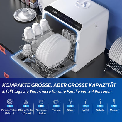 AIRMSEN Mini Tischgeschirrspüler - 5 Programme, Weiss/Schwarz