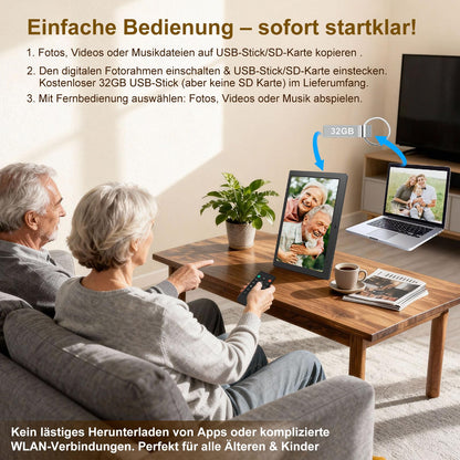 Timzeit Digitaler Bilderrahmen 10,1 Zoll IPS FHD mit 32GB USB-Stick