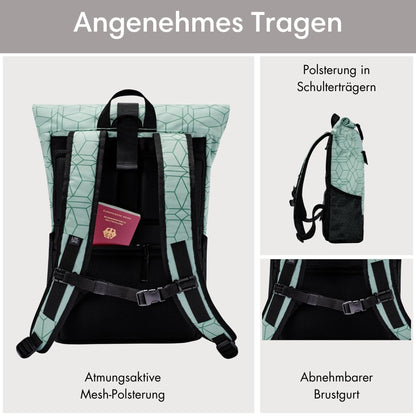 LARKSON No 4 Rolltop Rucksack Mint mit Laptopfach, wasserabweisend