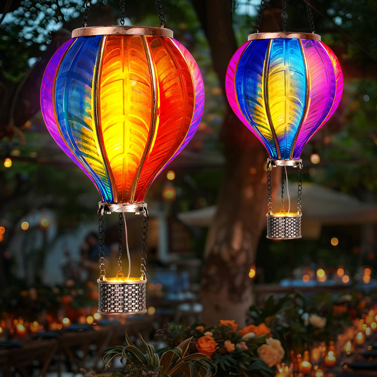 JONRRYIN Solar Heissluftballon Laterne 2er-Set für Garten & Balkon aus Metall und Kunststoff