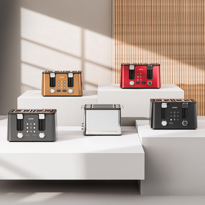 Arendo MANANA X2 Toaster 4 Scheiben Edelstahl mit Brötchenaufsatz