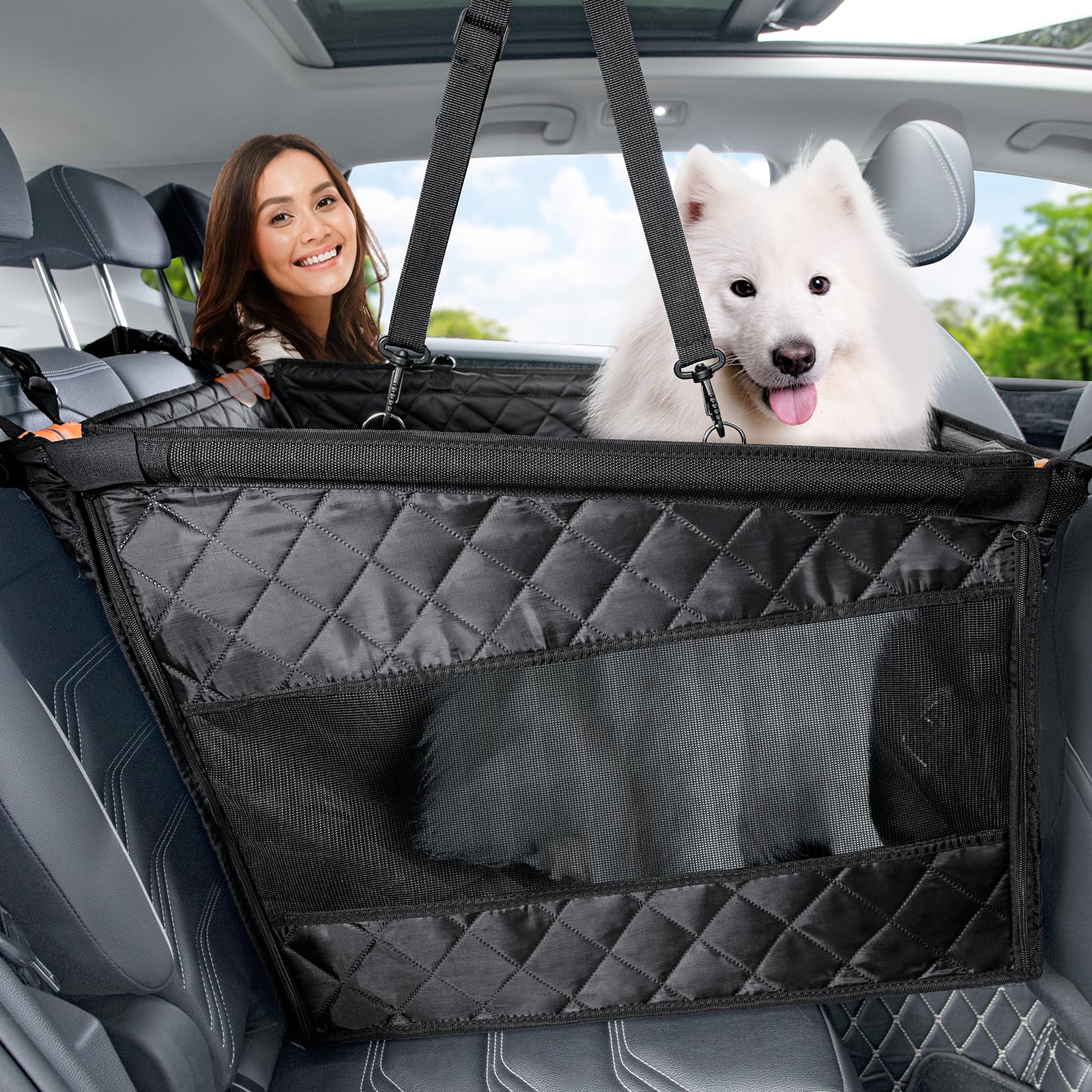 pecute Extra Stabiler Hunde Autositz für grosse Hunde – Schwarz, in Kastenform. Sichert grosse Hunde während der Autofahrt.