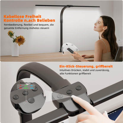 LOTTBUTY Doppelkopf LED-Schreibtischlampe, dimmbar, klemmbar, schwarz