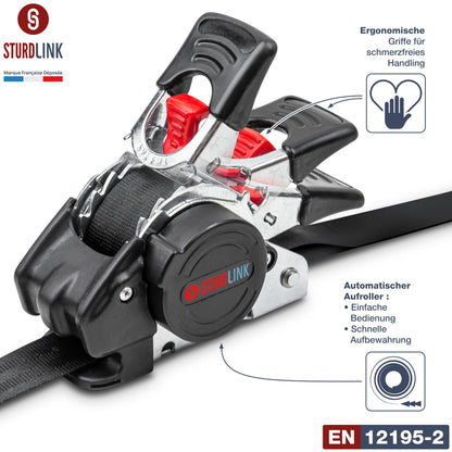 Automatik Spanngurt 3m 25mm S-Haken – 4er Set selbstaufrollend