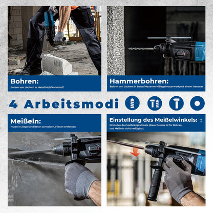 DongCheng Bohrhammer 800 W, SDS-plus, 2,8 J Schlagenergie, 4-in-1
