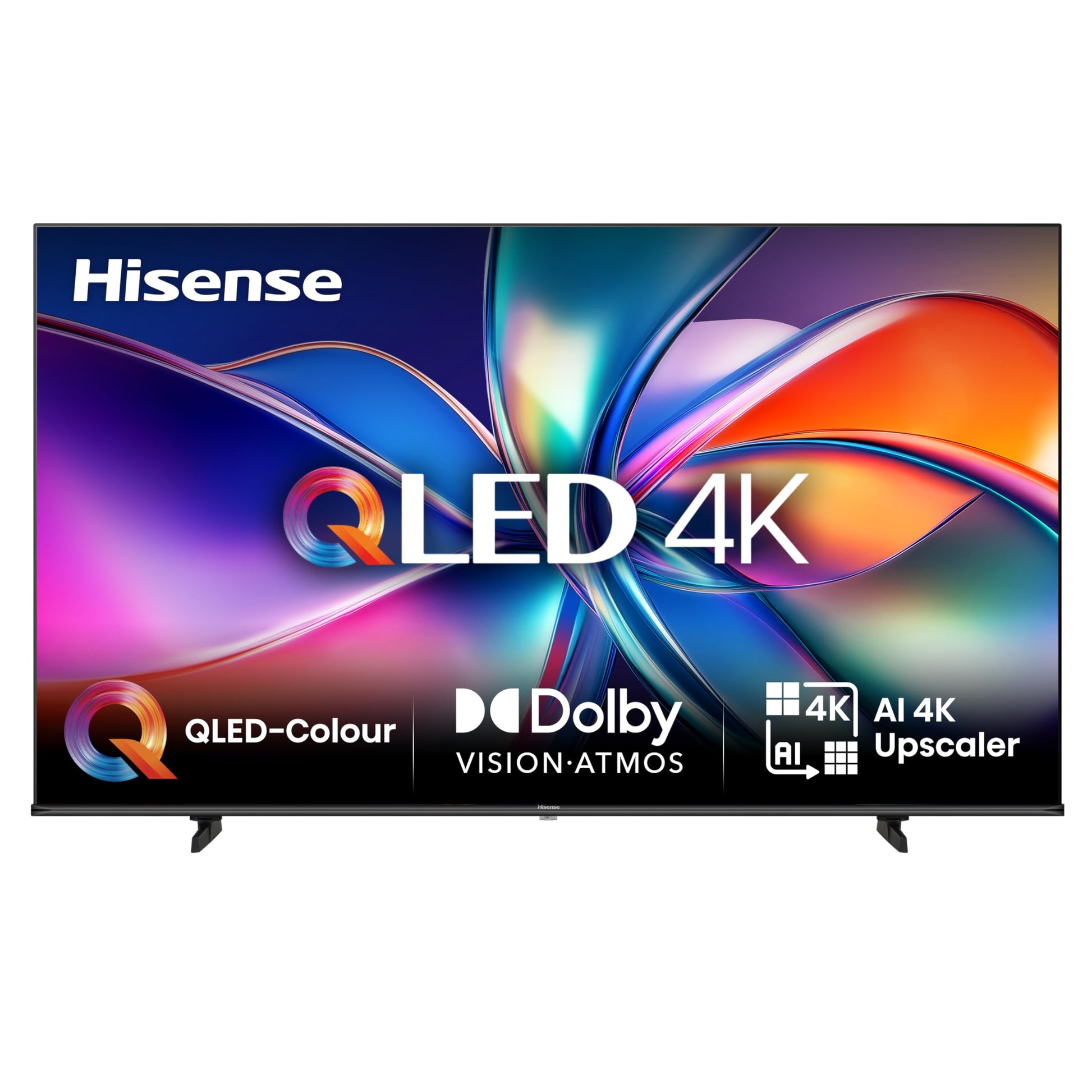 Hisense 65E7Q Fehrnseher - 65 Zoll 4K UHD QLED Smart TV. Schwarzer, rechteckiger Bildschirm zeigt hochauflösende Inhalte.