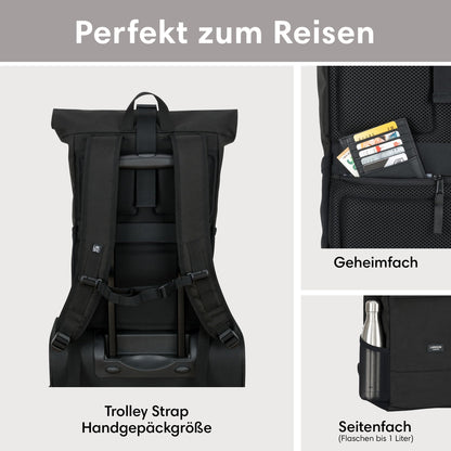 LARKSON No 4 Rolltop Rucksack Beige mit Laptopfach, wasserabweisend