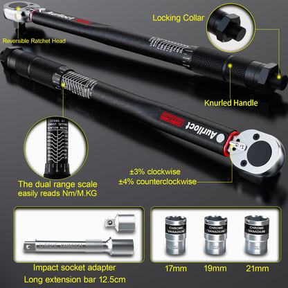 Aurlloct Drehmomentschlüssel Set 1/2" 20-230 Nm, 6-teilig, DET705