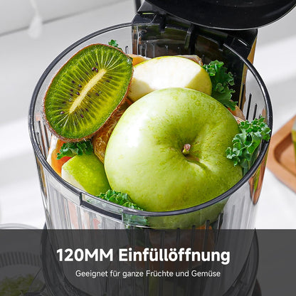 AMZCHEF Slow Juicer 1902M – Entsafter mit 120 mm Einfüllschacht