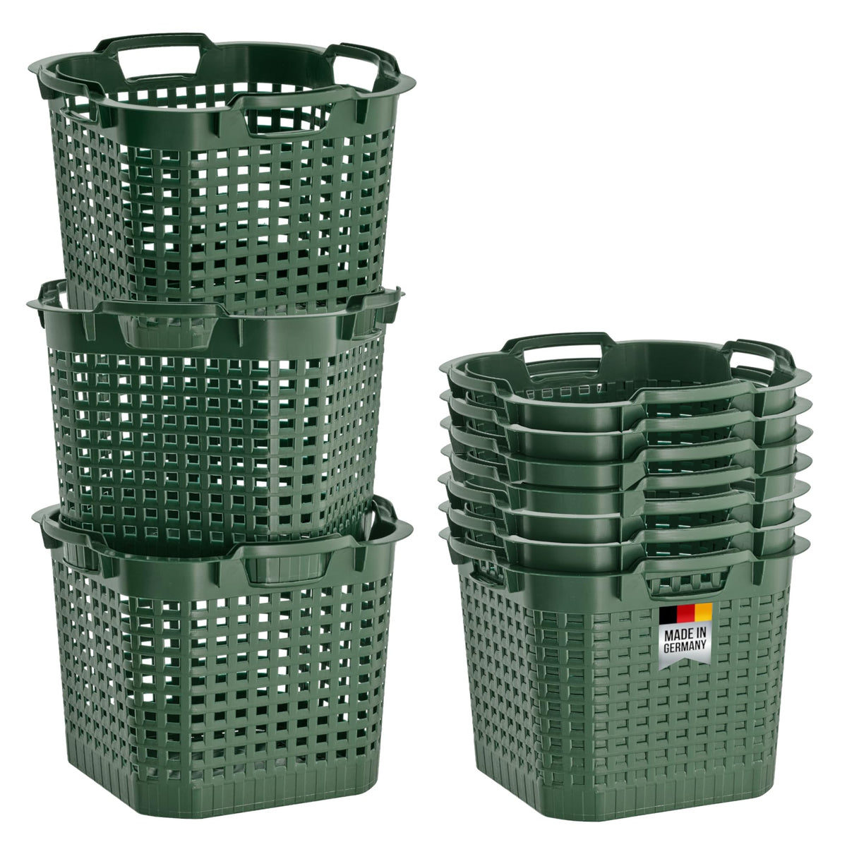 BURI Erntekorb 25L Gartenkorb Set. 10 grüne, runde Körbe. Zum Ernten und lebensmittelechten Transport von Obst/Gemüse.