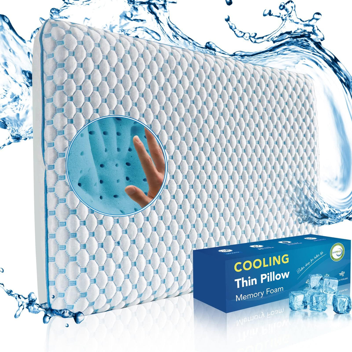 Iwacool Kühlkissen Memory Foam 40x60 für Bauch- und Rückenschläfer, flache Form, waschbarer Bezug