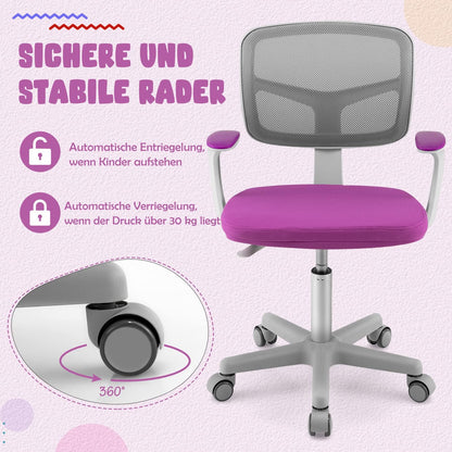 COSTWAY Kinderschreibtischstuhl Computerstuhl Drehbar - Lila