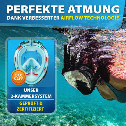 KAIMANA Schnorchelmaske K001 – Vollgesichtsmaske mit Tragetasche