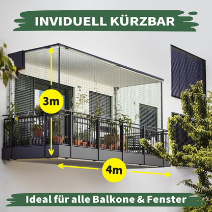 WOOWOOD Katzennetz Balkon, drahtverstärkt, wetterfest, 4x3 m