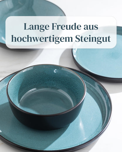 Pure Living Ibiza Steingut Geschirrset – Petrol 24-tlg.
