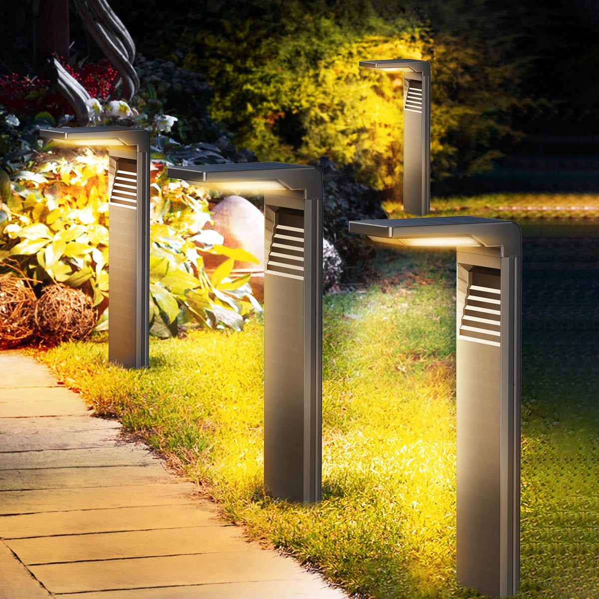 Boadw LED Solarleuchte für Aussen, 2 Helligkeitsmodi, IP64, 4 Stück, L-förmige Wegeleuchten aus ABS