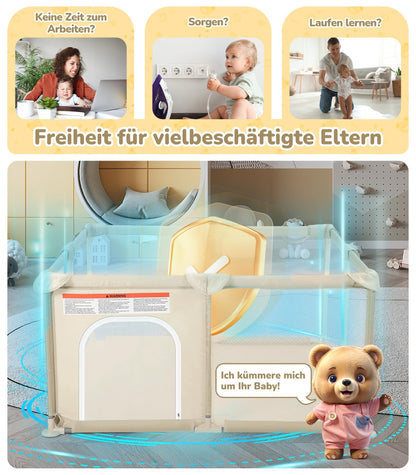 Dripex Laufstall Baby faltbar mit Netz, 124 x 124 cm, Kaffeebraun