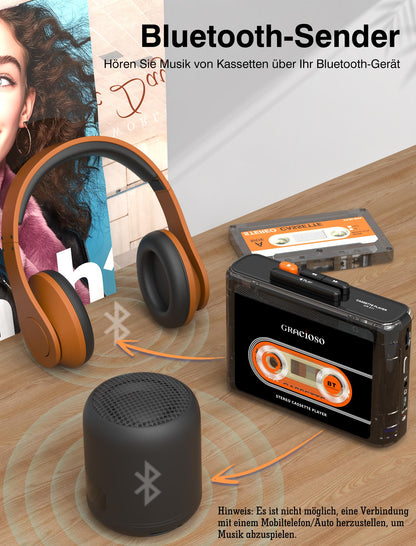 Gracioso 311 Kassettenspieler mit Bluetooth, Akku und Kopfhörer