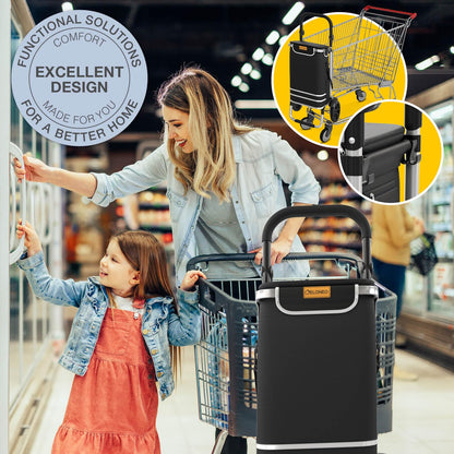 ELONEO Einkaufstrolley klappbar 3in1 mit Kühlfach, 56 l, schwarz
