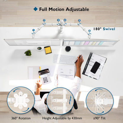 BONTEC Monitorhalterung 2 Monitore 13-27 Zoll höhenverstellbar weiss
