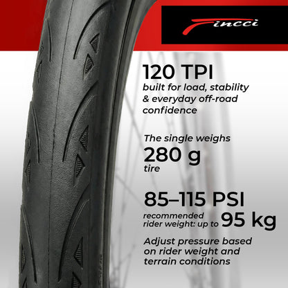 Fincci Rennrad Reifen 700x25c 2er-Pack mit Pannenschutz 120 TPI