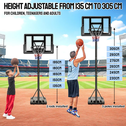 LIFERUN Basketballkorb Outdoor Verstellbar 230-305cm – 110x70cm