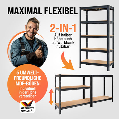 Monzana Schwerlastregal 2er-Set, 180x90x40 cm, 2x 875 kg, schwarz