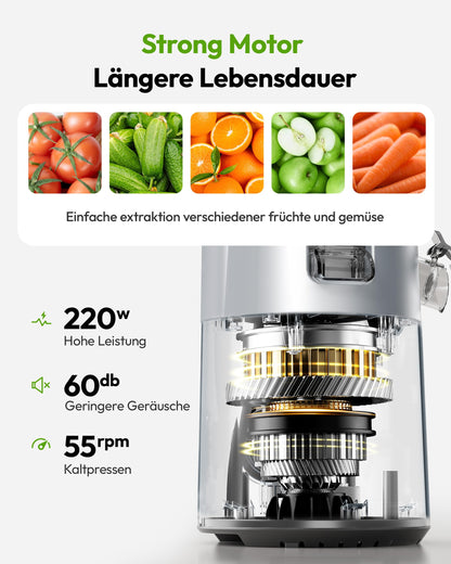 EUHOMY Slow Juicer ZM1909, Entsafter für Gemüse und Obst, 1,8 L