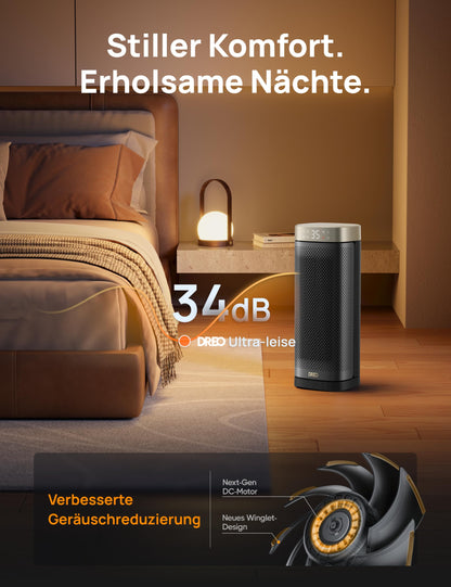 DREO Heizlüfter Solaris Slim H2, 2000W Keramik, Thermostat, Gold