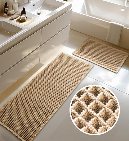 Furicher Badteppich Set 2-teilig, rutschfest, waschbar, Boho-Stil mit 3D-Waffeltextur