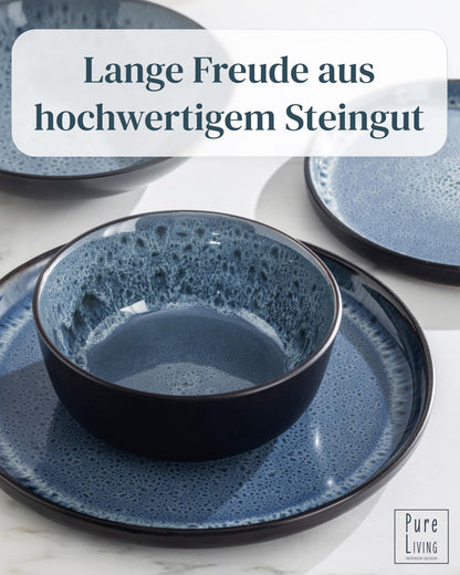 Pure Living Ibiza Steingut Geschirrset 6 Pers. - Rauchblau 24 tlg.